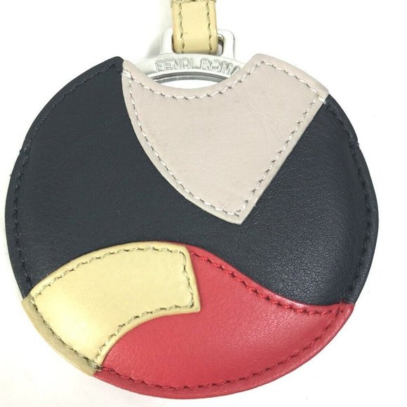 FENDI mirror Key Holder Key Ring Bag Charm Leather Black x Red x Beige - Picture 4 of 11